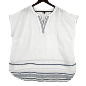 Talbots Women's Border Stripe Popover Linen Top White SZ 2X EUC